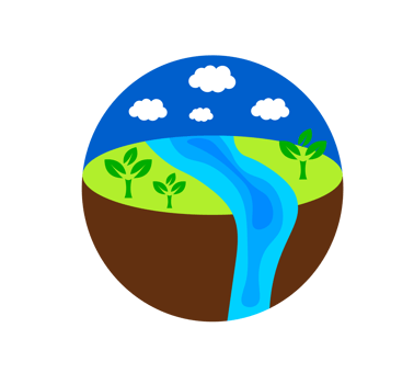 Nature Landscape Illustration. River, Greenery, Sky - Peaceful scene depicting natural beauty and tranquility. Ideal for environmental themes. Transparent background. png