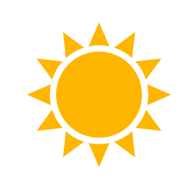 Yellow Sun Illustration Bright Sunshine, Simple Design Clean and bold illustration of a yellow sun. Transparent background. png