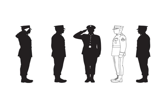 Symbolic illustration of an officer in full dress uniform saluting with pride vector