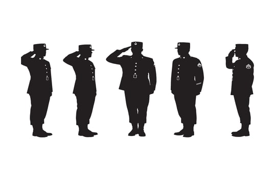 Silhouette illustration of disciplined military personnel performing an official salute vector