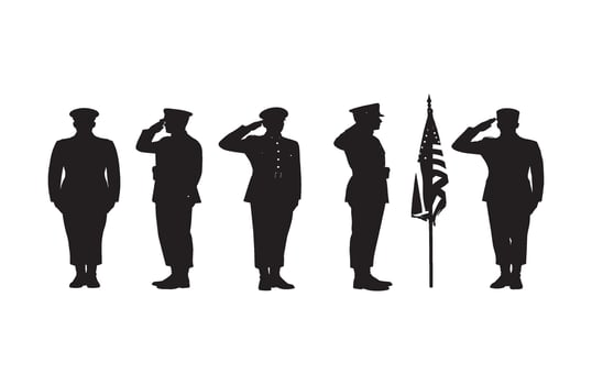 Army officer saluting during a formal ceremony in a dignified silhouette artwork vector