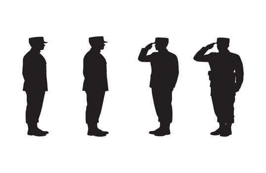 Armed forces personnel presenting a ceremonial salute in stylized silhouette art vector