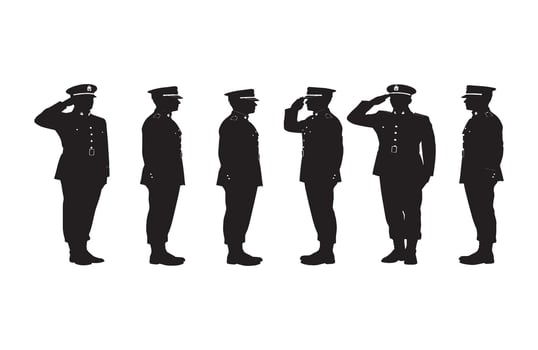 Silhouette of armed forces officer in decorated dress uniform performing a military salute vector