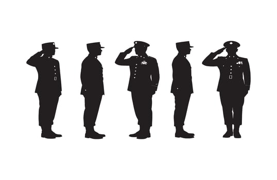 Symbolic representation of military service through the act of an officer saluting vector