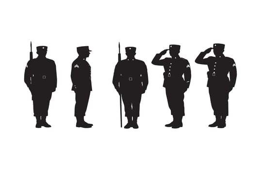 Officers in ceremonial uniform saluting in honor of military traditions vector