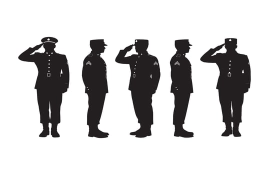 Conceptual military tribute featuring disciplined officers in synchronized salute vector