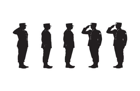 Elegant soldier silhouette giving a salute with precision in detailed artwork vector