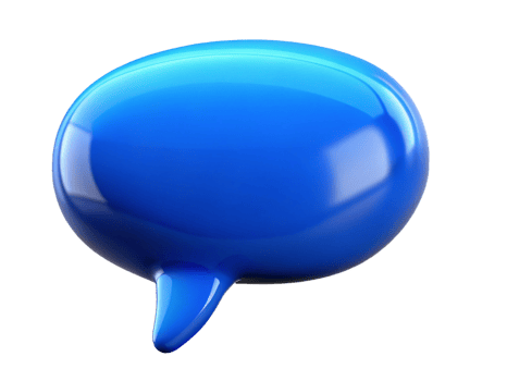 A glossy blue speech bubble icon, symbolizing communication and dialogue. png