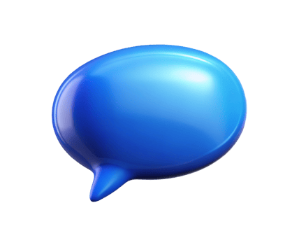 A glossy blue speech bubble icon representing communication and dialogue. png
