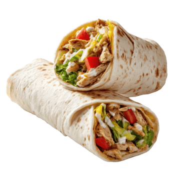 Two wraps filled with salad on transparent background png