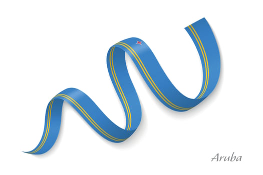 Aruba flag ribbon waving national colors vector