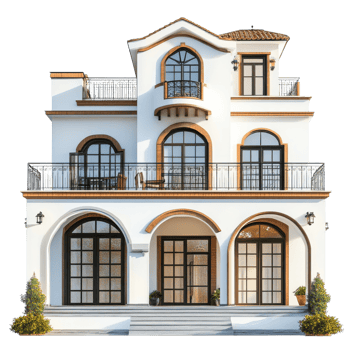 White house with arches on transparent background png