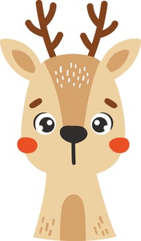 Cute deer animal isolated, funny animal, kids illustration, cartoon style vector
