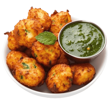 Pakora with green sauce on transparent background png