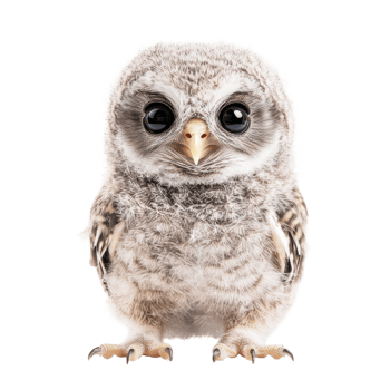 A baby owl with big eyes on transparent background png