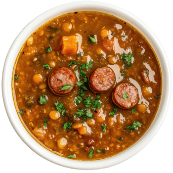 Bowl of lentil chorizo on transparent background png