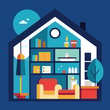 a house with a living room, kitchen, and a bedroom vector