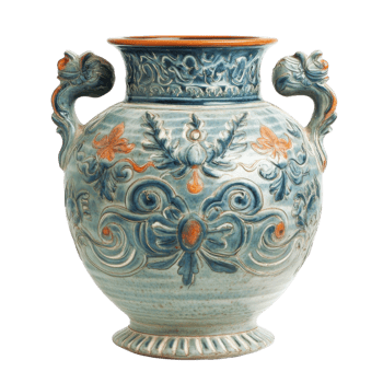 Ornate ceramic vase art on transparent background png