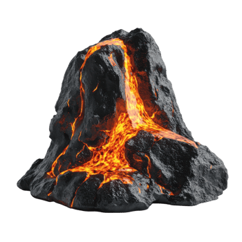 Lava flowing down rock on transparent background png