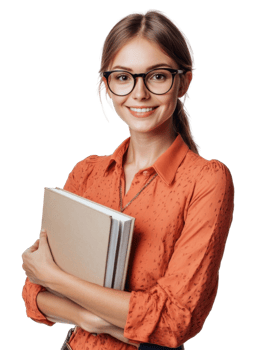Happy Young Woman With Eyeglasses Holding Books Against Transparent Background png