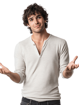 Young Man with Curly Brown Hair in a White Casual Shirt with Open Arms Against Transparent Background png