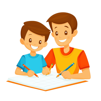 A cheerful father and son enjoying quality time together, drawing and coloring in a vibrant, playful setting, showcasing the joy of creativity and bonding through art. png