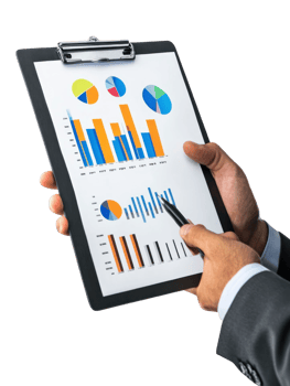 Businessman Analyzing Charts and Graphs on a Clipboard with Transparent Background png