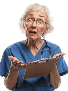 Concerned Elderly Healthcare Professional Holding Clipboard Isolated with Worried Expression on Transparent Background png