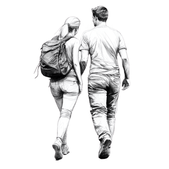 A couple walking together, showcasing a casual and happy moment, perfect for illustrating relationships and companionship against a clean white background. png