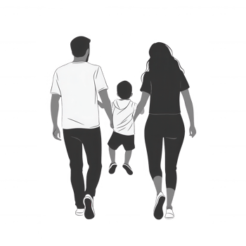 A family walking together, holding hands with a child, showcasing love and togetherness against a white isolated background. png