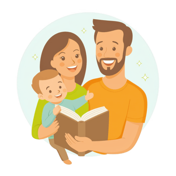A happy family reading together, showcasing bonding and love for books. Illustrates joy and connection in family time, perfect for promoting literacy and education. png