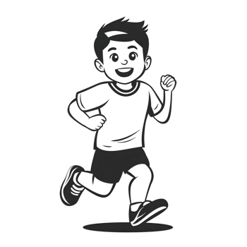 A joyful boy running enthusiastically, showcasing energy and vitality. Perfect for themes related to childhood, physical activity, and happiness, on a white isolated background. png
