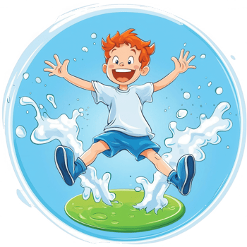 A joyful boy splashes in water while jumping, displaying pure happiness and excitement. Perfect representation of childhood fun and carefree moments. png