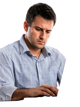 Focused Man In Blue Striped Shirt Using Laptop Against Transparent Background png