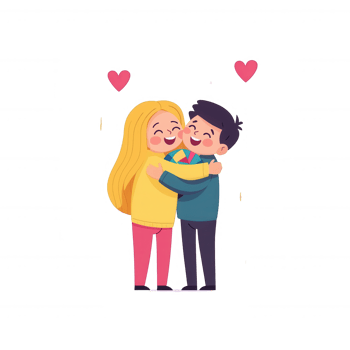 A joyful couple hugging each other, surrounded by hearts, representing love and affection. Perfect for relationship themes and emotional illustrations. png