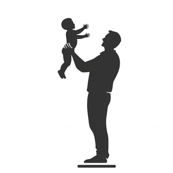 A joyful father holding his baby in the air, capturing a moment of love and happiness against a white isolated background. png