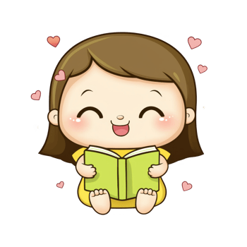 Cute child character reading a book with joy, surrounded by hearts, isolated on a white background. png