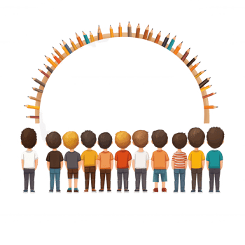 Diverse group of people standing together, symbolizing unity and collaboration, colorful characters representing community and teamwork. png