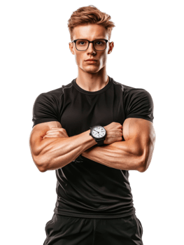 Muscular Man Wearing Glasses And Black Shirt Crossing Arms Isolated On Transparent Background png