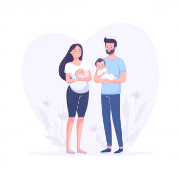 Happy family with parents holding their babies, expressing love and care. Perfect representation of family life and parenting. png