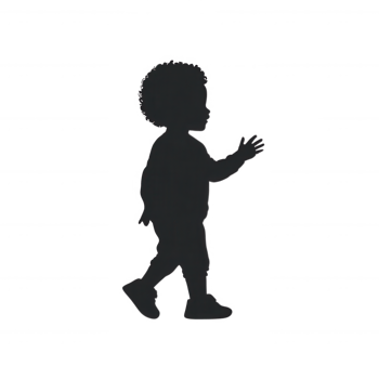 Silhouette of a child walking with playful demeanor, ideal for creative projects requiring imagery of childhood or movement. png