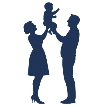 Silhouette of a happy couple holding their child, showcasing love and family bonding against a white isolated background. png