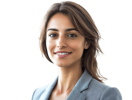 Portrait Of A Smiling Young Woman With Brown Hair Wearing Grey Suit Jacket And Transparent Background png