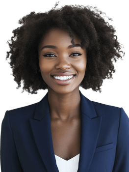 Portrait Of Smiling Young African Woman In Blue Blazer With Afro Against Transparent Background png