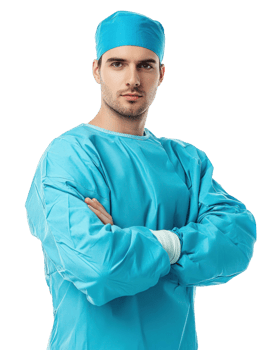 Professional Surgeon in Blue Surgical Attire with Arms Crossed against Transparent Background png