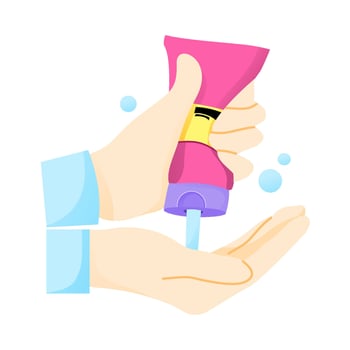 Hand holding a facial wash with pink collor vector