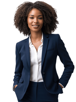 Smiling Businesswoman In Navy Suit Posing Confidently Against Transparent Background png
