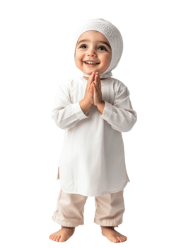 Smiling Toddler In White Outfit Clasped Hands On Transparent Background png