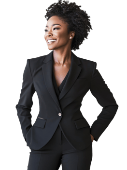 Smiling Woman in Black Suit Portrait with Transparent Background for Business Professionalism and Confidence png