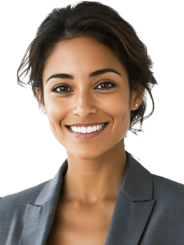 Smiling Woman Portrait in Gray Blazer with Transparent Background Smiling Face and Confident Expression png